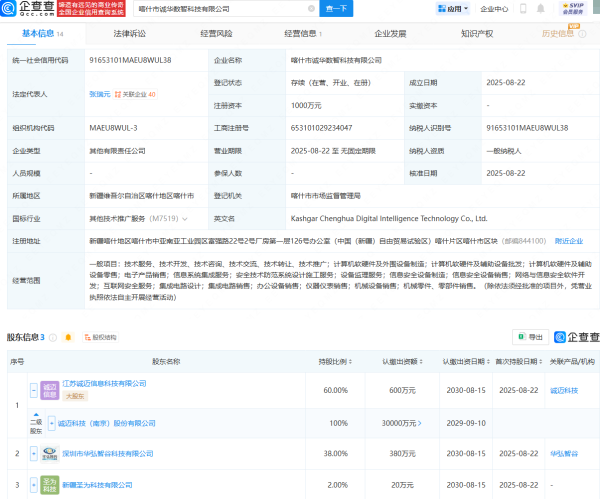 易策略 诚迈科技等在喀什成立新公司，含集成电路设计业务